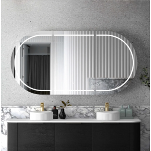 Bondi Black Oak Oval Led Mirror Shaving Cabinet 1800*900